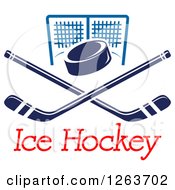 Poster, Art Print Of Hockey Puck Over Crossed Sticks And A Goal Net With Text