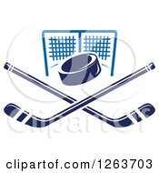 Poster, Art Print Of Hockey Puck Over Crossed Sticks And A Goal Net