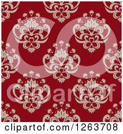 Poster, Art Print Of Seamless Pattern Background Of Vintage Floral Damask On Red