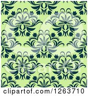 Poster, Art Print Of Seamless Pattern Background Of Vintage Floral Damask On Green