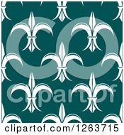 Clipart Of A Seamless Pattern Background Of White Fleur De Lis On Teal Royalty Free Vector Illustration