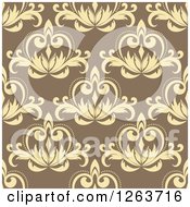 Clipart Of A Seamless Pattern Background Of Yellow Floral Hearts On Brown Royalty Free Vector Illustration