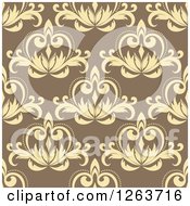 Poster, Art Print Of Seamless Pattern Background Of Yellow Floral Hearts On Brown