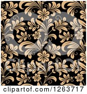 Clipart Of A Seamless Pattern Background Of Vintage Tan Floral On Black Royalty Free Vector Illustration