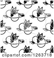 Clipart Of A Seamless Pattern Background Of Vintage Tan Black And White Floral Royalty Free Vector Illustration