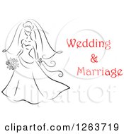 Poster, Art Print Of Black And White Sketched Bride With Red Wedding And Marriage Text