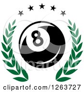 Poster, Art Print Of Billiards Eight Ball In A Green Laurel Wreath With Stars