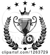 Clipart Of A Black And White Billiards Eight Ball With A Crown And Trophy In A Laurel Under Stars Royalty Free Vector Illustration by Vector Tradition SM