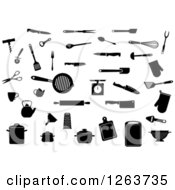 Clipart Of Black And White Silhouetted Kitchen Utensils Royalty Free Vector Illustration