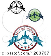 Clipart Of Airplane Tourism Designs Royalty Free Vector Illustration