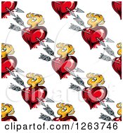 Poster, Art Print Of Seamless Pattern Background Of Cupid Arrows Through Flaming Hearts