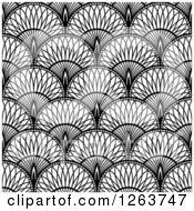 Clipart Of A Seamless Pattern Background Of Vintage Black And White Ornate Scallops Royalty Free Vector Illustration