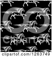 Clipart Of A Seamless Pattern Background Of Black And White Running Horses Royalty Free Vector Illustration