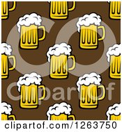 Clipart Of A Seamless Pattern Background Of Beer Mugs On Brown Royalty Free Vector Illustration