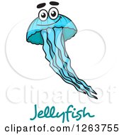 Poster, Art Print Of Happy Blue Jellyfish Over Text