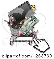 Hand Cursor Over A Shopping Cart Full Of Electronics