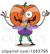 Clipart Of A Halloween Jackolantern Scarecrow Winking Royalty Free Vector Illustration