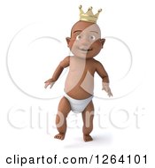Clipart Of A 3d Black Baby Boy Wearing A Crown And Walking Royalty Free Vector Illustration