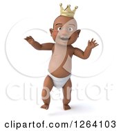 Clipart Of A 3d Black Baby Boy Wearing A Crown And Walking Royalty Free Vector Illustration