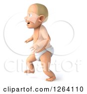 Clipart Of A 3d White Baby Boy Walking Royalty Free Vector Illustration