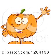 Clipart Of A Waving Pumpkin Character Royalty Free Vector Illustration by Hit Toon