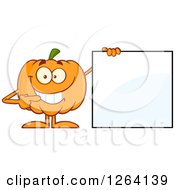 Poster, Art Print Of Happy Pumpkin Character Pointing To A Blank Sign