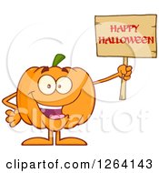 Poster, Art Print Of Happy Pumpkin Character Holding A Happy Halloween Sign