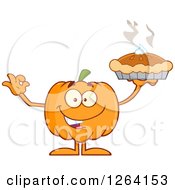 Happy Pumpkin Character Holding Up A Pie