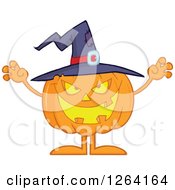 Clipart Of A Jackolantern Halloween Witch Pumpkin Scaring Royalty Free Vector Illustration