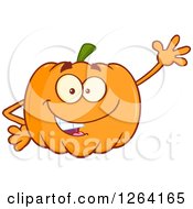 Clipart Of A Waving Pumpkin Character Royalty Free Vector Illustration