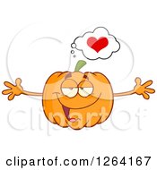 Poster, Art Print Of Happy Pumpkin Character With Open Arms And A Heart