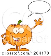 Clipart Of A Waving And Talking Pumpkin Character Royalty Free Vector Illustration by Hit Toon