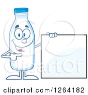 Clipart Of A Milk Bottle Character Pointing To A Blank Sign Royalty Free Vector Illustration