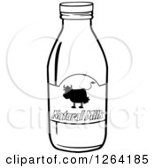 Clipart Of A Black And White Natural Milk Bottle Royalty Free Vector Illustration