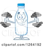 Clipart Of A Milk Bottle Character Working Out With Dumbbells Royalty Free Vector Illustration
