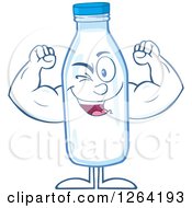 Clipart Of A Milk Bottle Character Flexing Royalty Free Vector Illustration