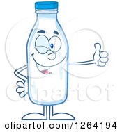 Clipart Of A Milk Bottle Character Winking And Giving A Thumb Up Royalty Free Vector Illustration by Hit Toon
