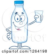 Clipart Of A Milk Bottle Character Holding A Cup Royalty Free Vector Illustration