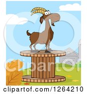Red Male Boer Goat Buck On A Giant Spool In A Barnyard
