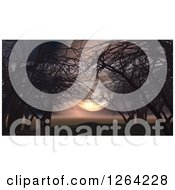 Clipart Of A 3d Spooky Landscape Of A Full Moon And Bare Trees Royalty Free Illustration by KJ Pargeter