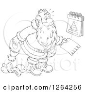 Clipart Of A Black And White Santa Clause Revealing Christmas Day On A Calendar Royalty Free Vector Illustration