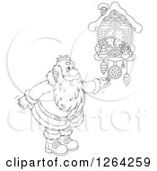 Poster, Art Print Of Black And White Santa Clause Adjusting A Cuckoo Clock