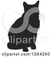 Clipart Of A Silhouetted Sitting Cat Royalty Free Vector Illustration