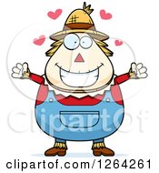 Poster, Art Print Of Loving Cartoon Chubby Scarecrow With Open Arms And Hearts