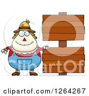 Poster, Art Print Of Happy Cartoon Chubby Scarecrow With Wood Signs