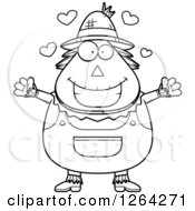 Poster, Art Print Of Black And White Loving Cartoon Chubby Scarecrow With Open Arms And Hearts