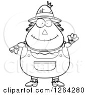 Poster, Art Print Of Black And White Friendly Waving Cartoon Chubby Scarecrow