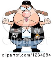 Angry Chubby Caucasian Biker Chick Holding Up Fists