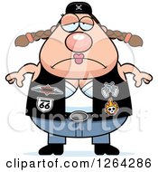 Clipart Of A Depressed Chubby Caucasian Biker Chick Royalty Free Vector Illustration