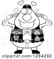 Poster, Art Print Of Black And White Chubby Loving Biker Chick With Open Arms And Hearts